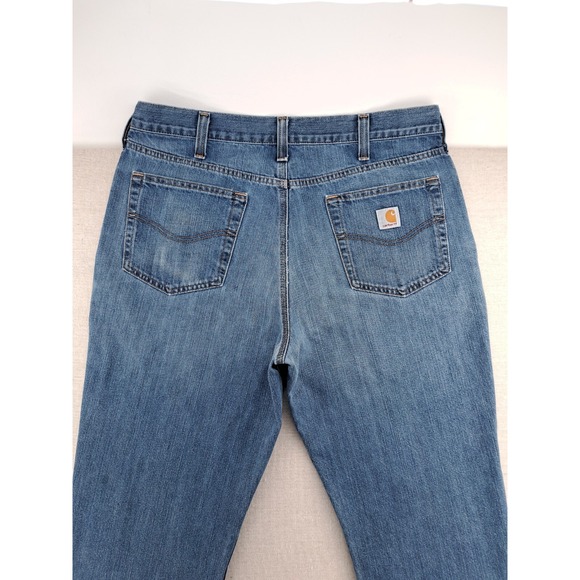 Carhartt Jeans Mens 36x32 Double Knee Front Blue Denim Slim Fit Altered W36.5" - Picture 5 of 9